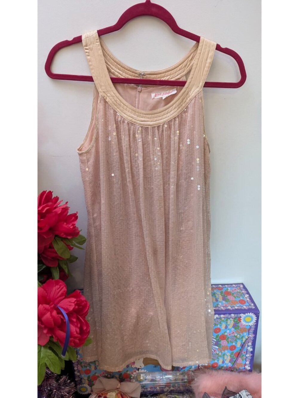 Vintage Betsey Johnson Pink Sequin Swing Dress - Size 8 - With issues